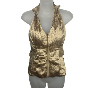 Leshop Gold Golden Halter Top Women Size Small Zipper Padding New With Tags Boho